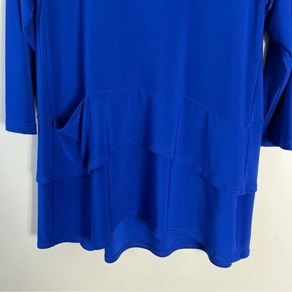 Sympli Royal Blue Mock Neck Tiered 3/4 Sleeve Tunic Top Slinky Flowy Travel - Picture 4 of 10